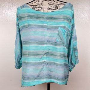 The Podolls Blue Watercolor Striped Silk Top Size Medium
